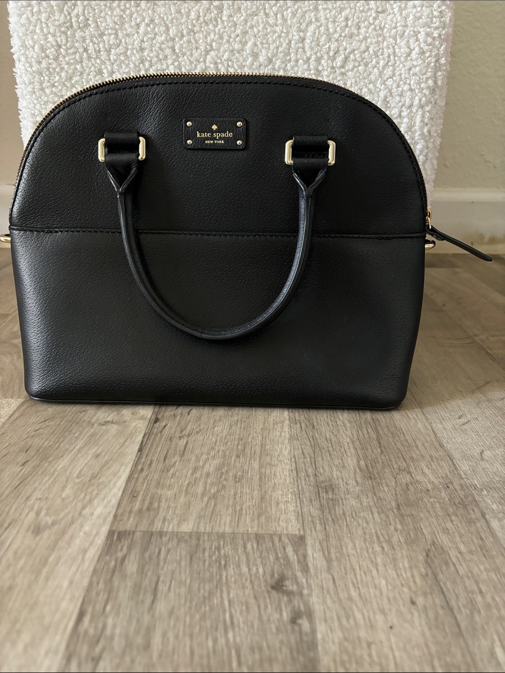 kate spade Black Leather Dome Satchel with Gold Hardware